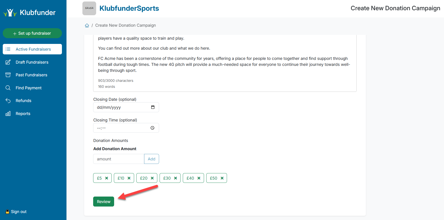 Set Donation Amounts