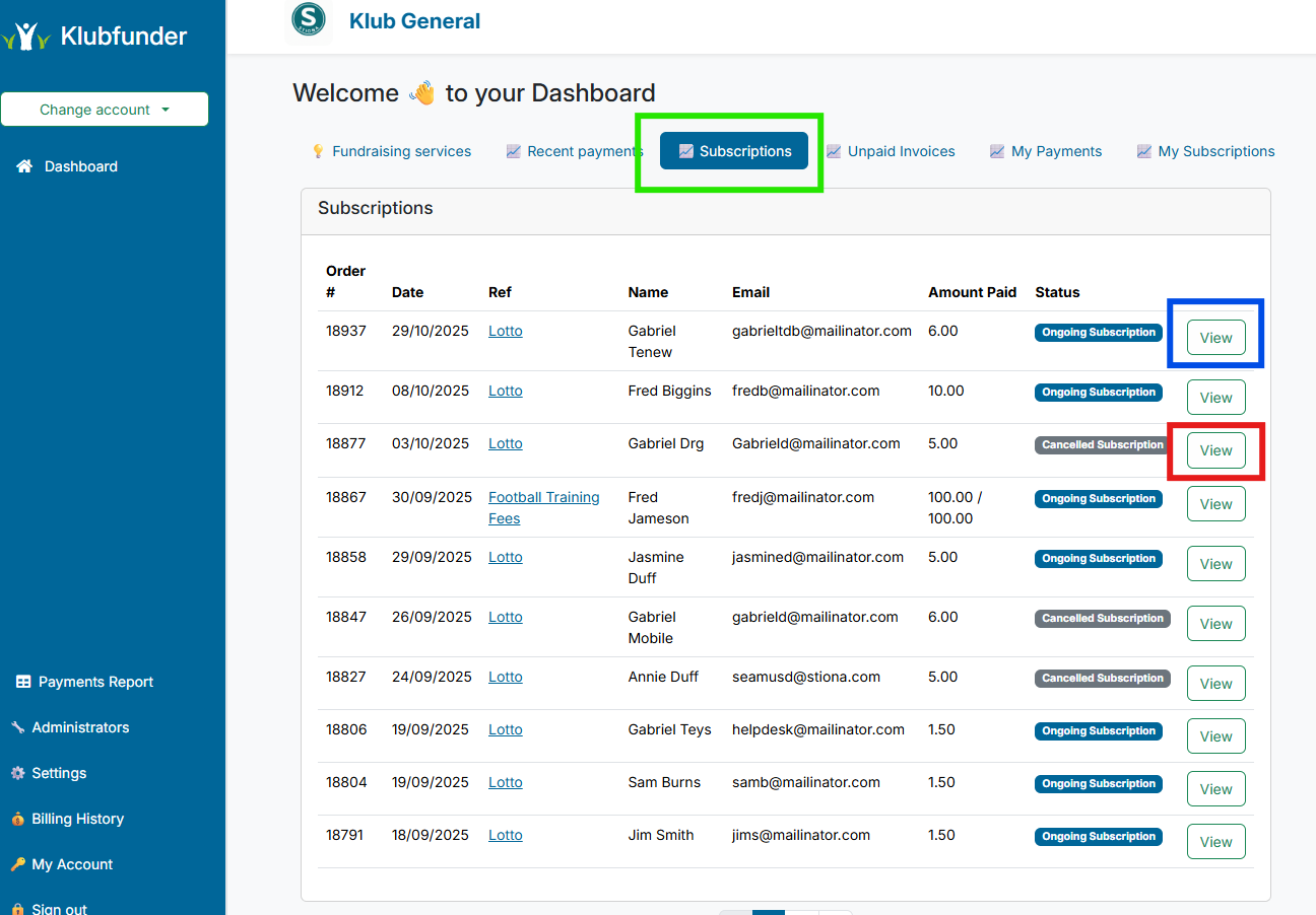 Subscriptions Screenshot