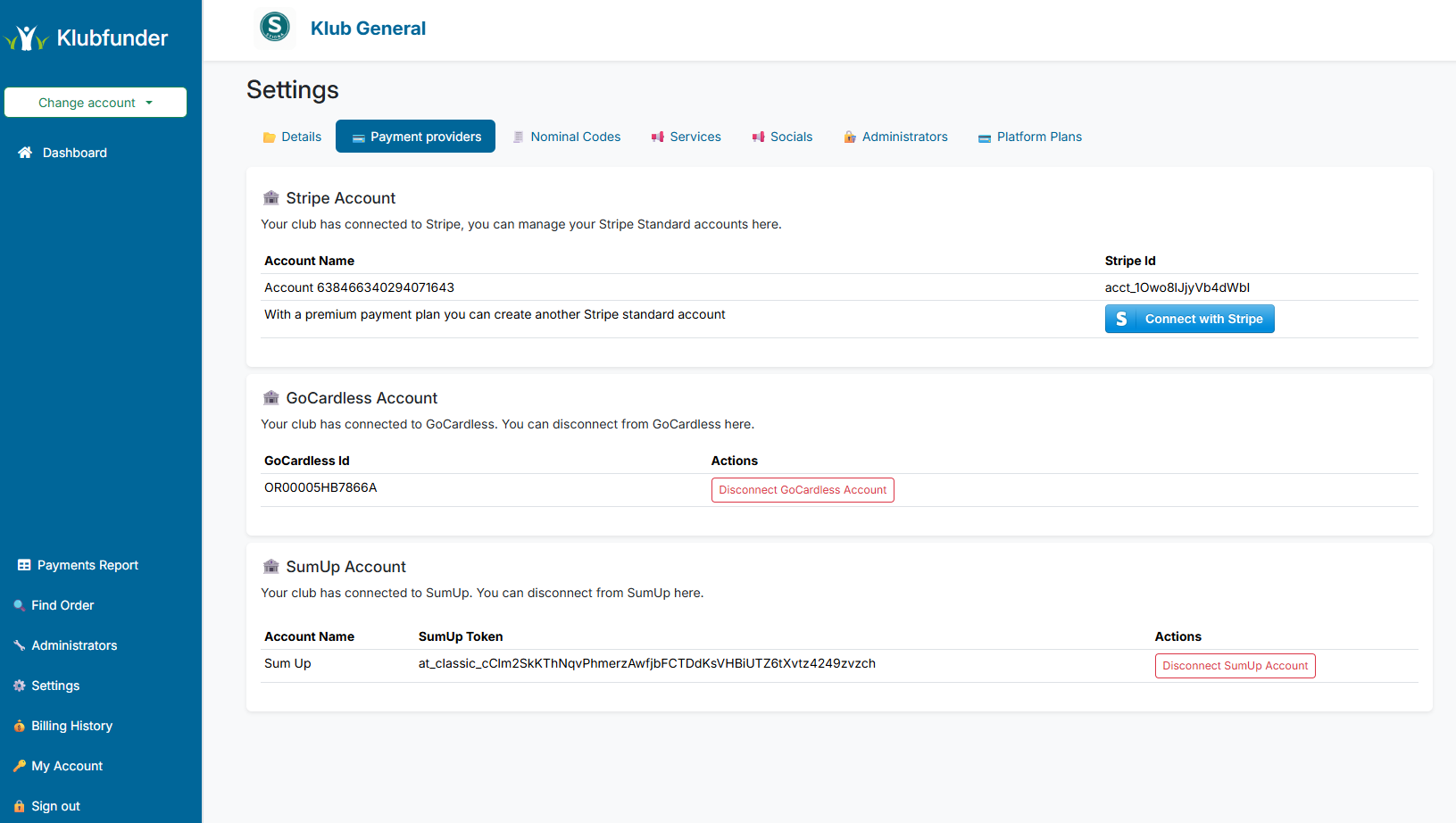 Payment Providers screen