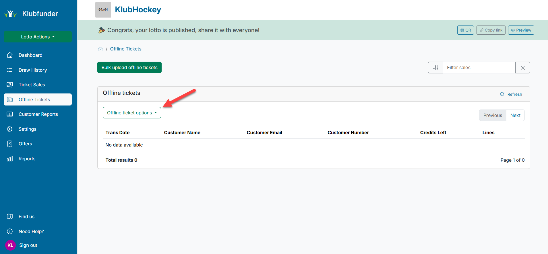 Offline Ticket Options