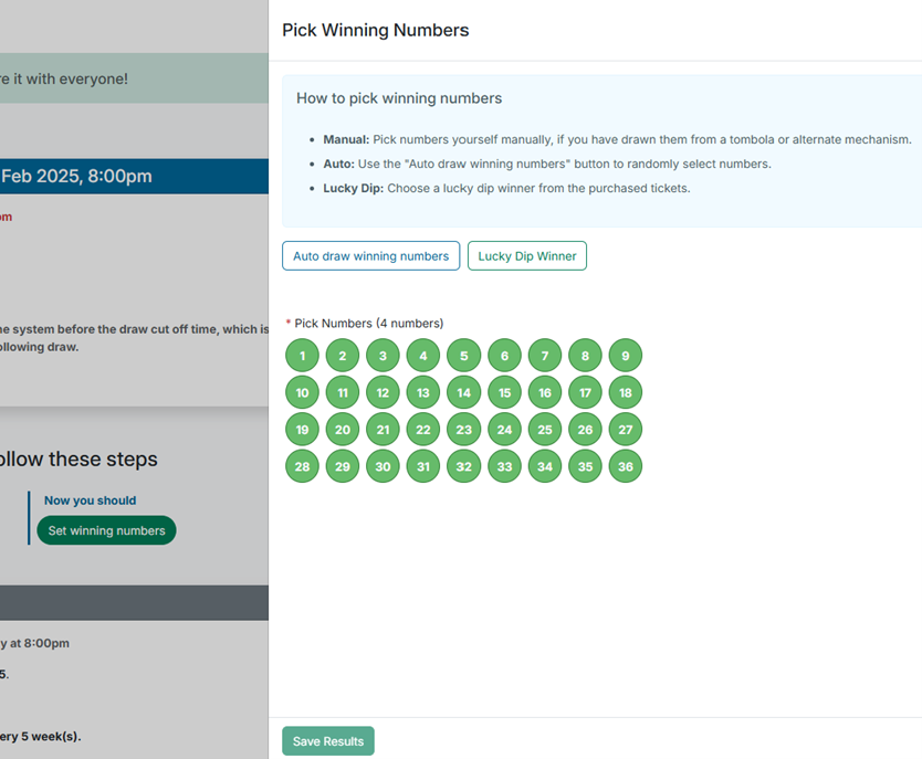 Set Winning Numbers Screen
